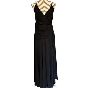 Fame & Partners Dress 14 Black Spaghetti Strap Criss-cross Low Back Slit Ruffle